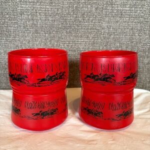 Vtg Bartlett Collins Mid Century Modern 4 Red Asian Pagoda Bowls Horse Jockey